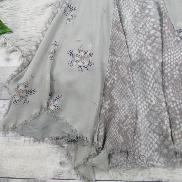 FREE PEOPLE Rock On Snake Floral Print Mixed Media Handkerchief Hem Maxi Skirt 4 - Picture 6 of 12